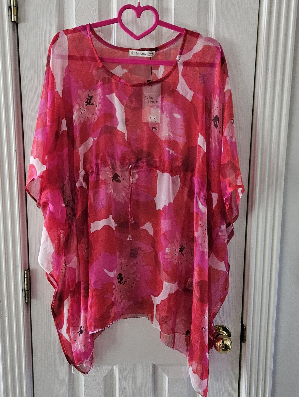 Salty Lemon Pink Floral Sheer  Swim Coverup, NWT